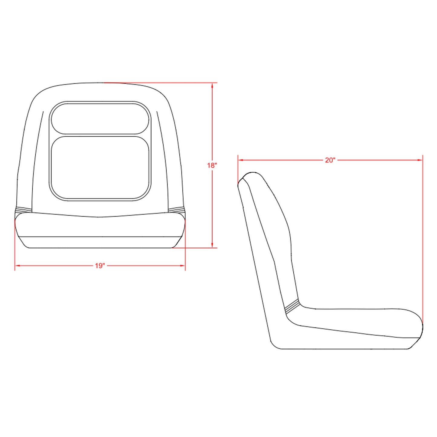 KTC630-88722 High Back Seat, Black Vinyl