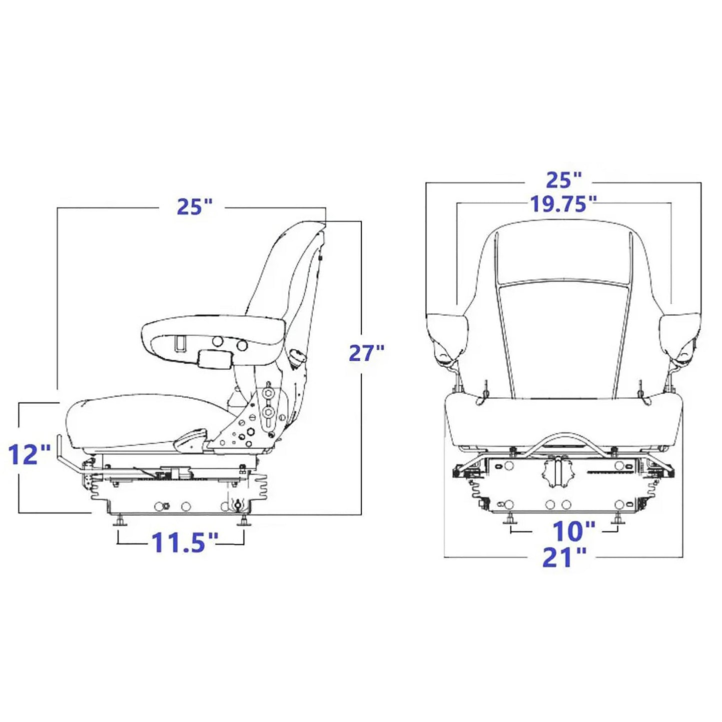 S8302273 Sears Mid Back Seat, Black Vinyl Seat, w/ Mechanical Suspension