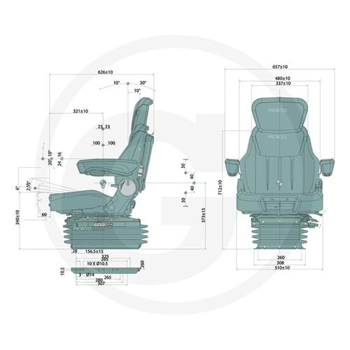 S8302357 PROBOSS AS3510 Mid Back Seat, Black & Gray Fabric w/ Air Suspension