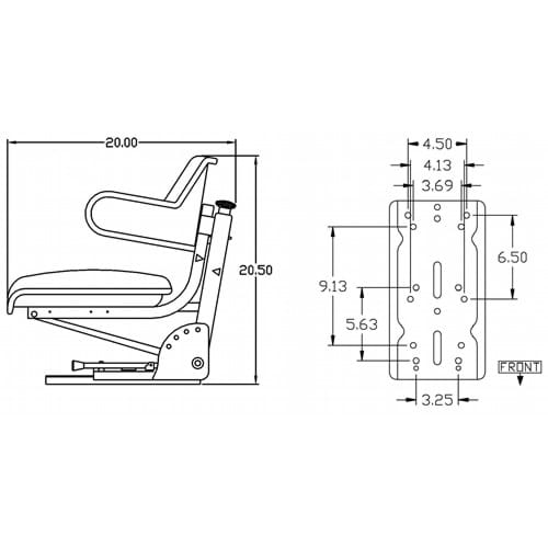 S830685 Wrap-Around Seat, Black Vinyl w/ Mechanical Suspension