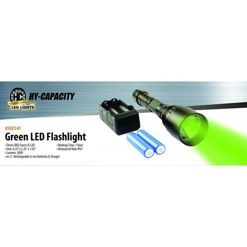 8302141 Heavy Duty Green Tactical Rechargeable Flashlight w/ Battery, 3800 Lumens