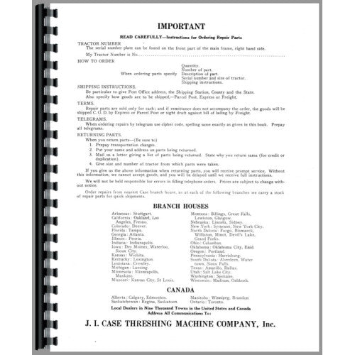 CA-P-12-20 Case A Tractor Parts Manual