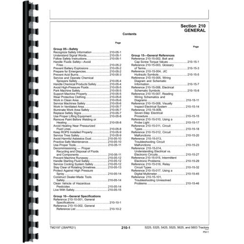 JD-S-TM2197 Operation and Test Manual fits John Deere 5225 Tractor Diesel Diagnostic and Test