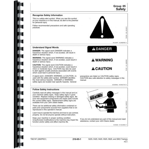 JD-S-TM2197 Operation and Test Manual fits John Deere 5225 Tractor Diesel Diagnostic and Test