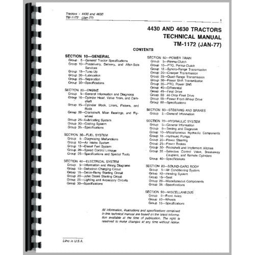 JD-S-TM1172 John Deere 4430 Tractor Service Manual (SN# 33109 and Up) (33109+)