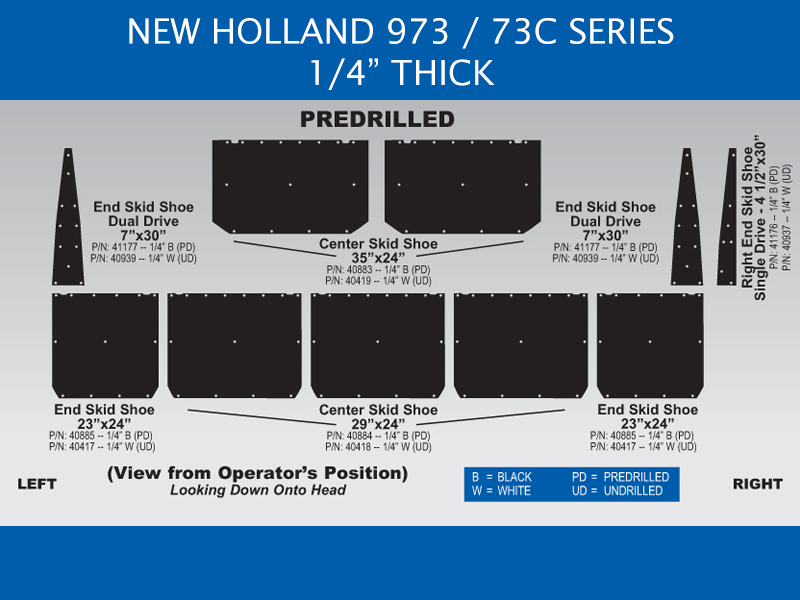 82187 13′ Skid Shoe Set for New Holland 973/73C – Black UHMW – Predrilled