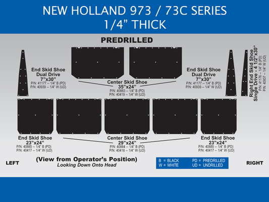 80250 20′ Skid Shoe Set for New Holland 973/73C- White UHMW – Undrilled