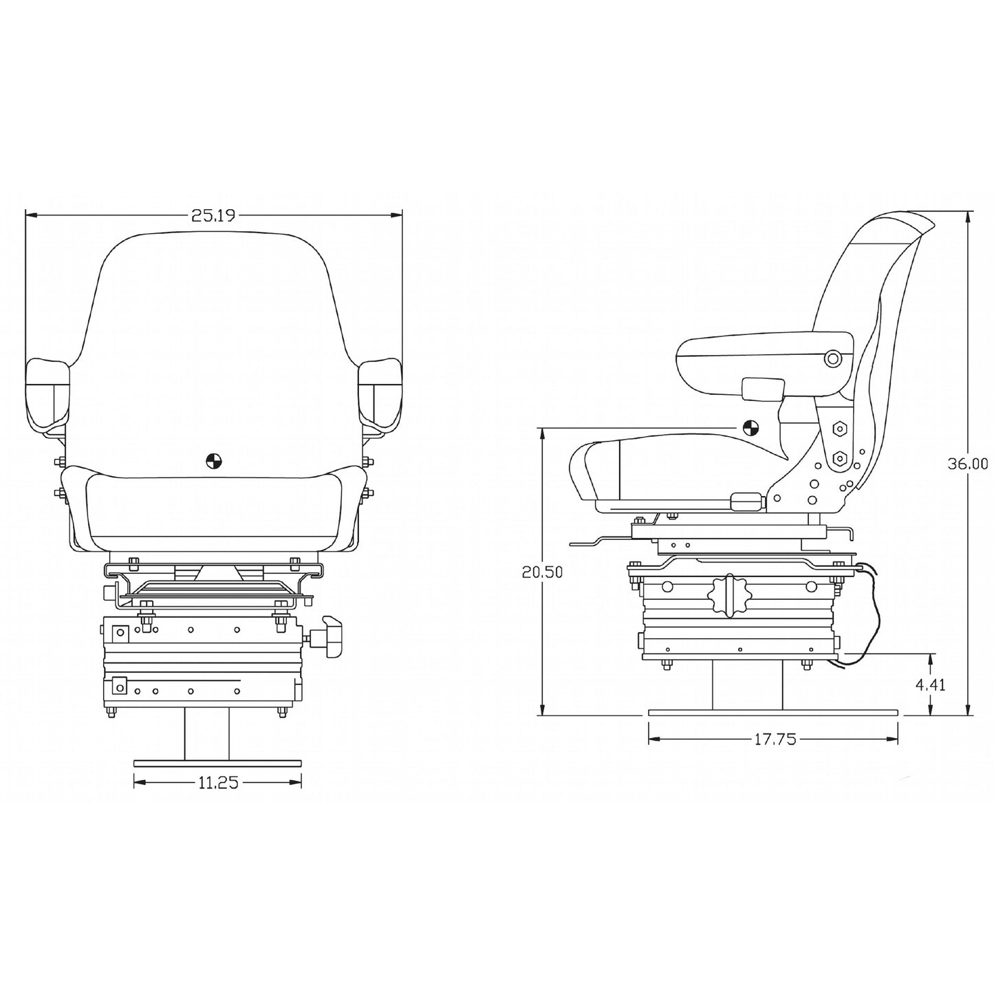 S8302043 Sears Backhoe Mid Back Seat, Black Vinyl w/ Mechanical Suspension