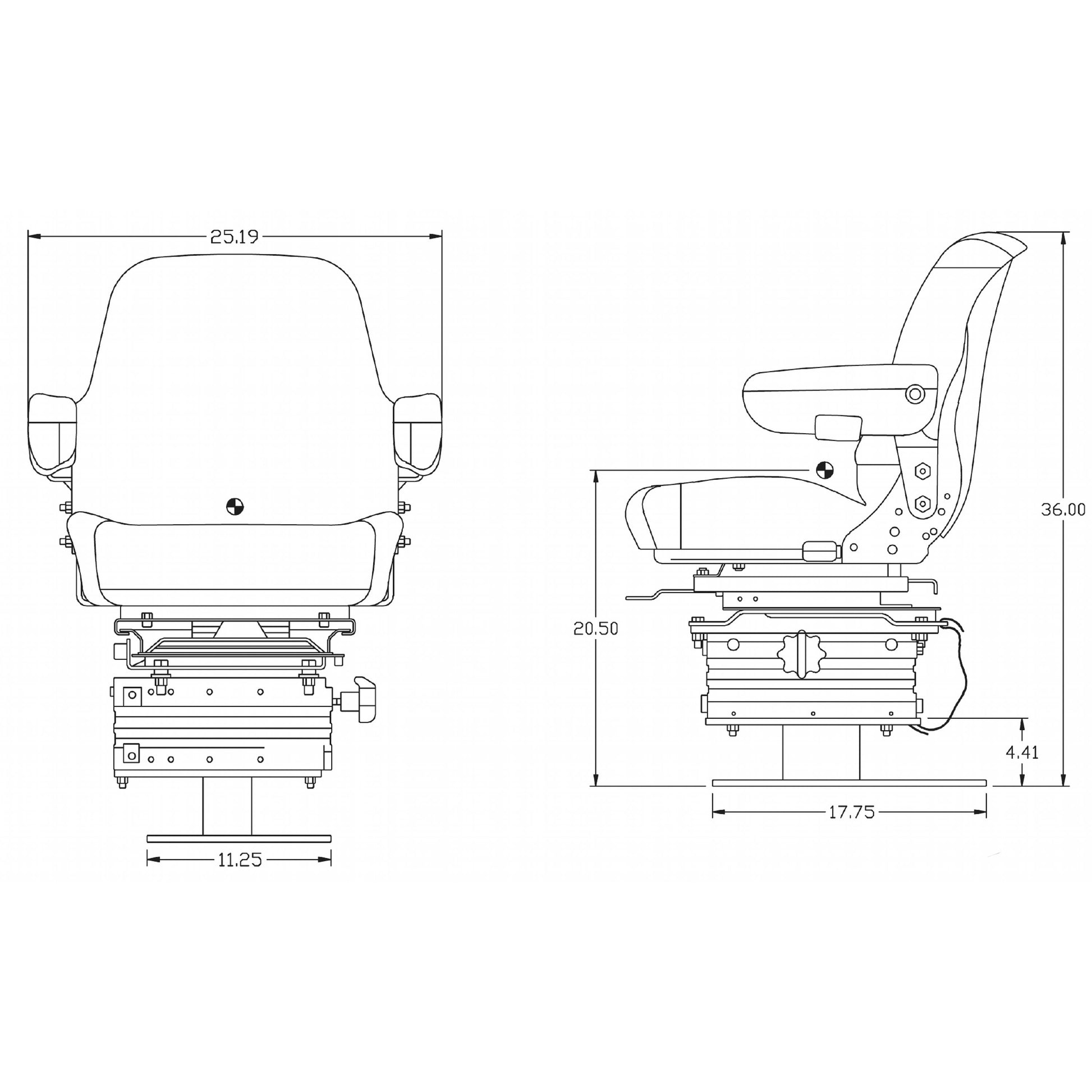 S8302043 Sears Backhoe Mid Back Seat, Black Vinyl w/ Mechanical Suspension
