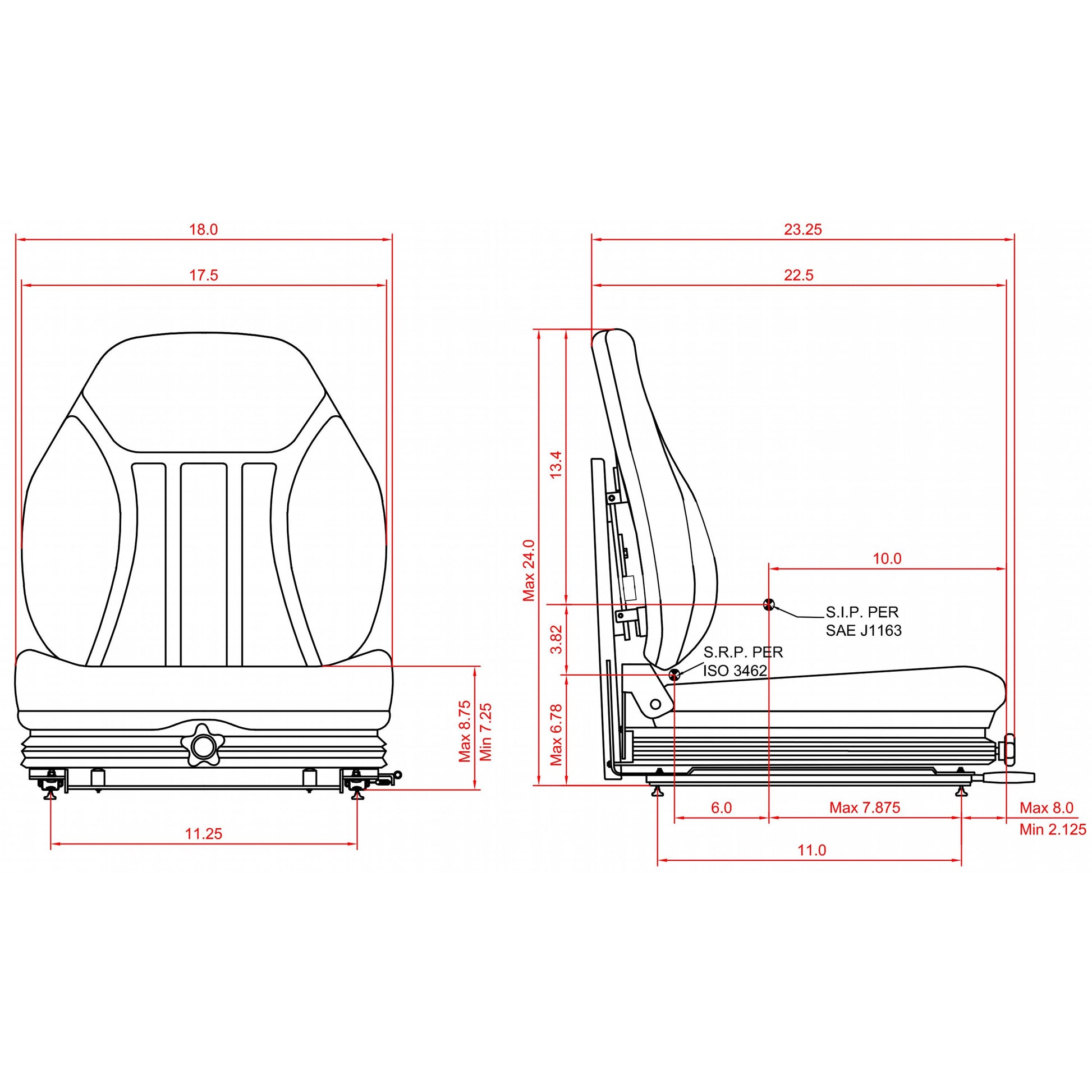 S8302310 High Back Seat, Black Vinyl w/ Integrated Suspension