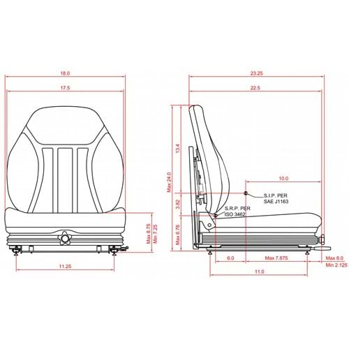 SK8301744 High Back Seat, Black Vinyl w/ Integrated Suspension