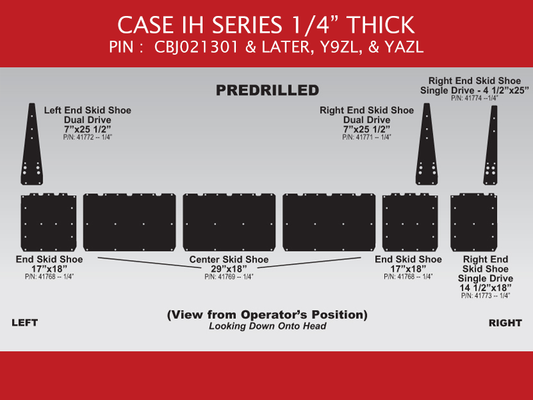 82923 Skid Shoe Set for Case IH 2020 Single Drive CBJ021301 & LATER, Y9ZL & YAZL – 20′ – Black – Predrilled