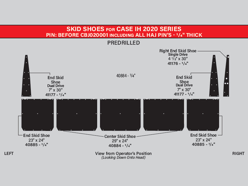 82183 Skid Shoe Set for Case IH 2020 PIN: Before CBJ020001 Including ALL HAJ PINS – 20′ – 1/4″ Thick